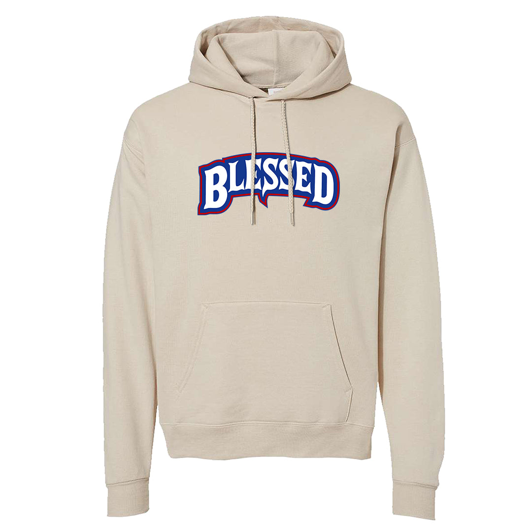 University Blue Summit White Low 1s Hoodie | Blessed Arch, Sand