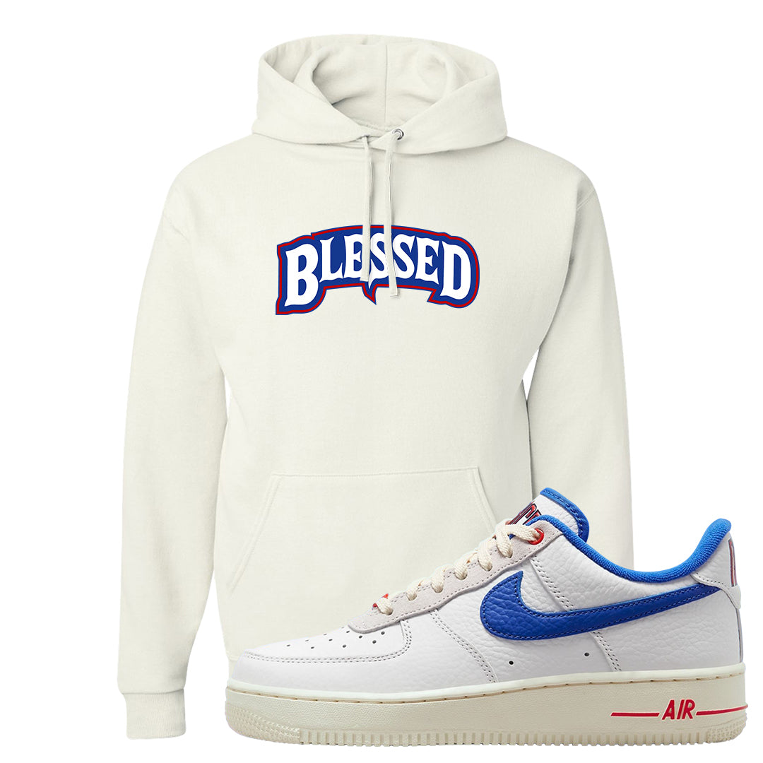 University Blue Summit White Low 1s Hoodie | Blessed Arch, White