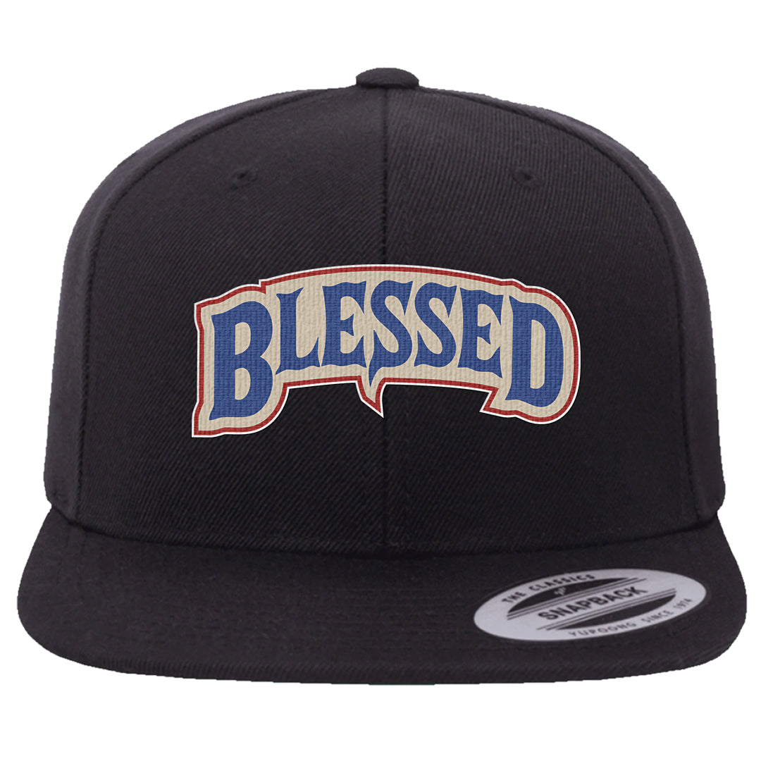 University Blue Summit White Low 1s Snapback Hat | Blessed Arch, Black