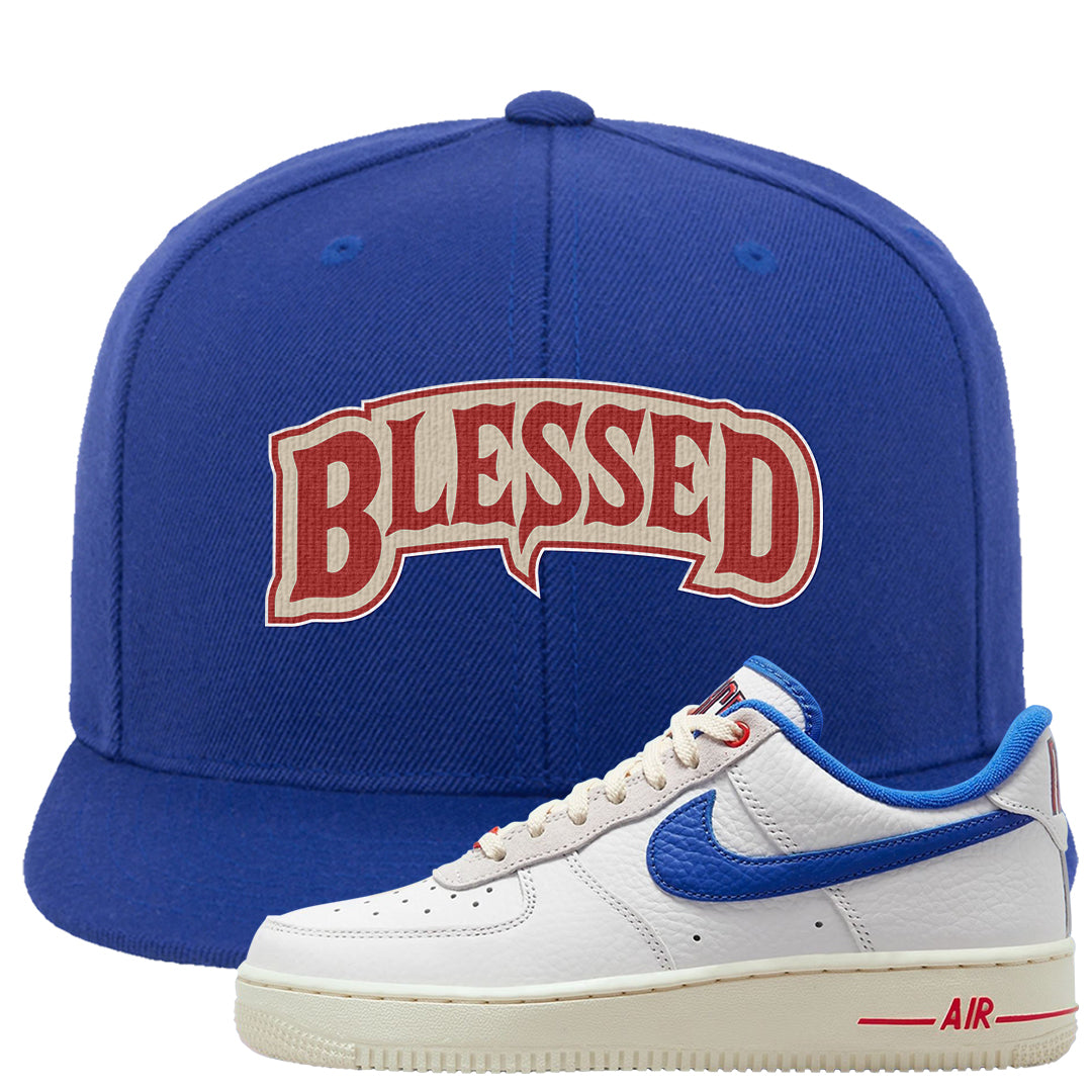 University Blue Summit White Low 1s Snapback Hat | Blessed Arch, Royal