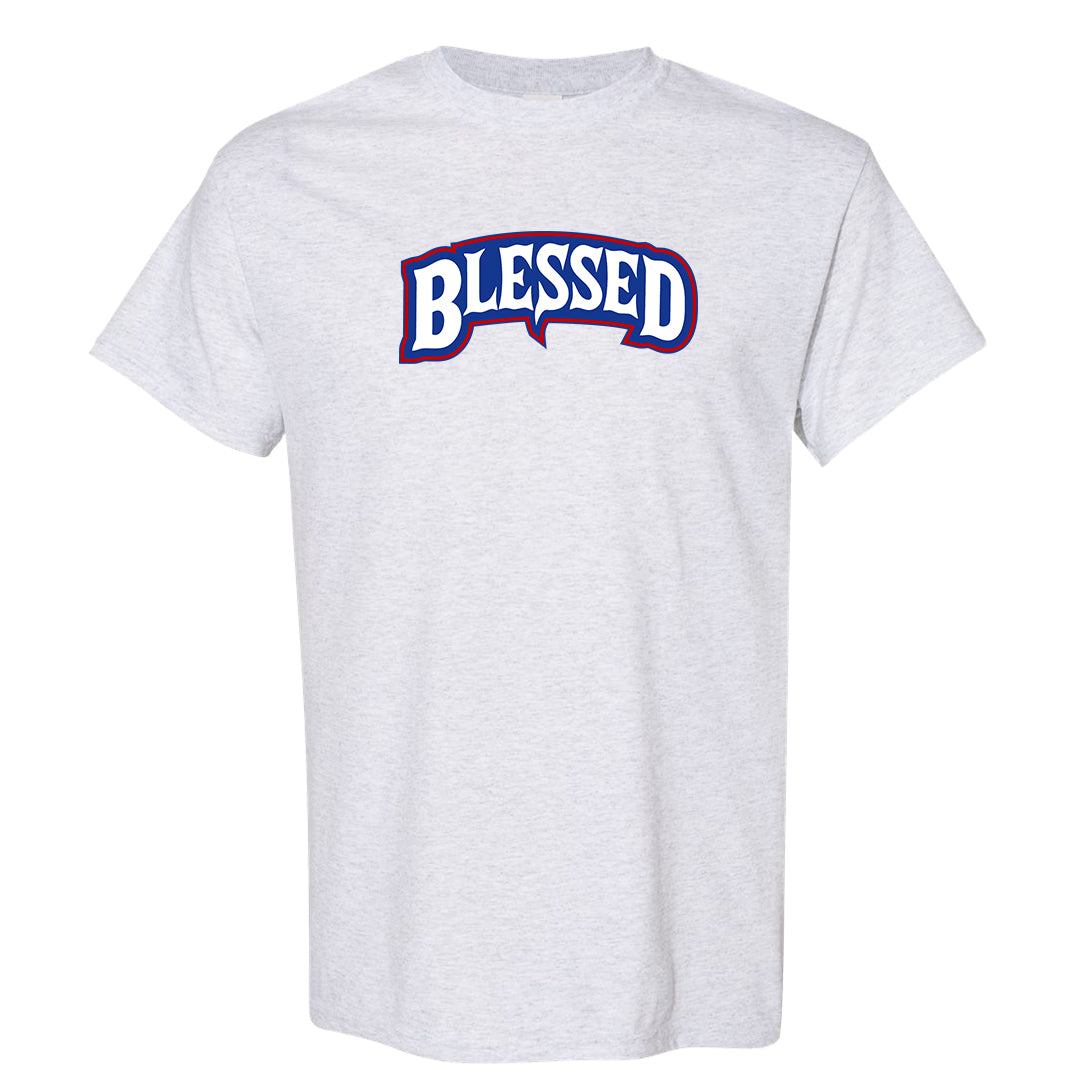 University Blue Summit White Low 1s T Shirt | Blessed Arch, Ash
