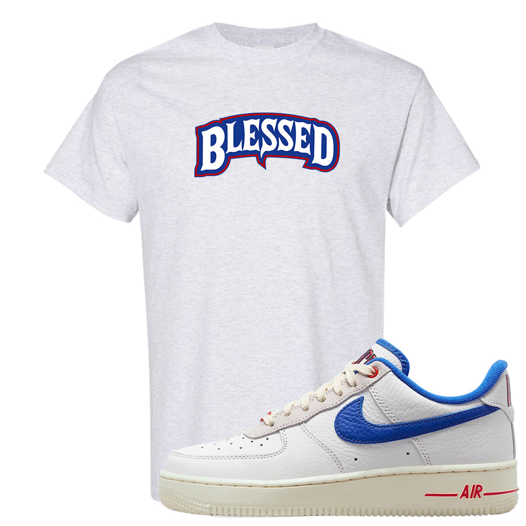 University Blue Summit White Low 1s T Shirt | Blessed Arch, Ash