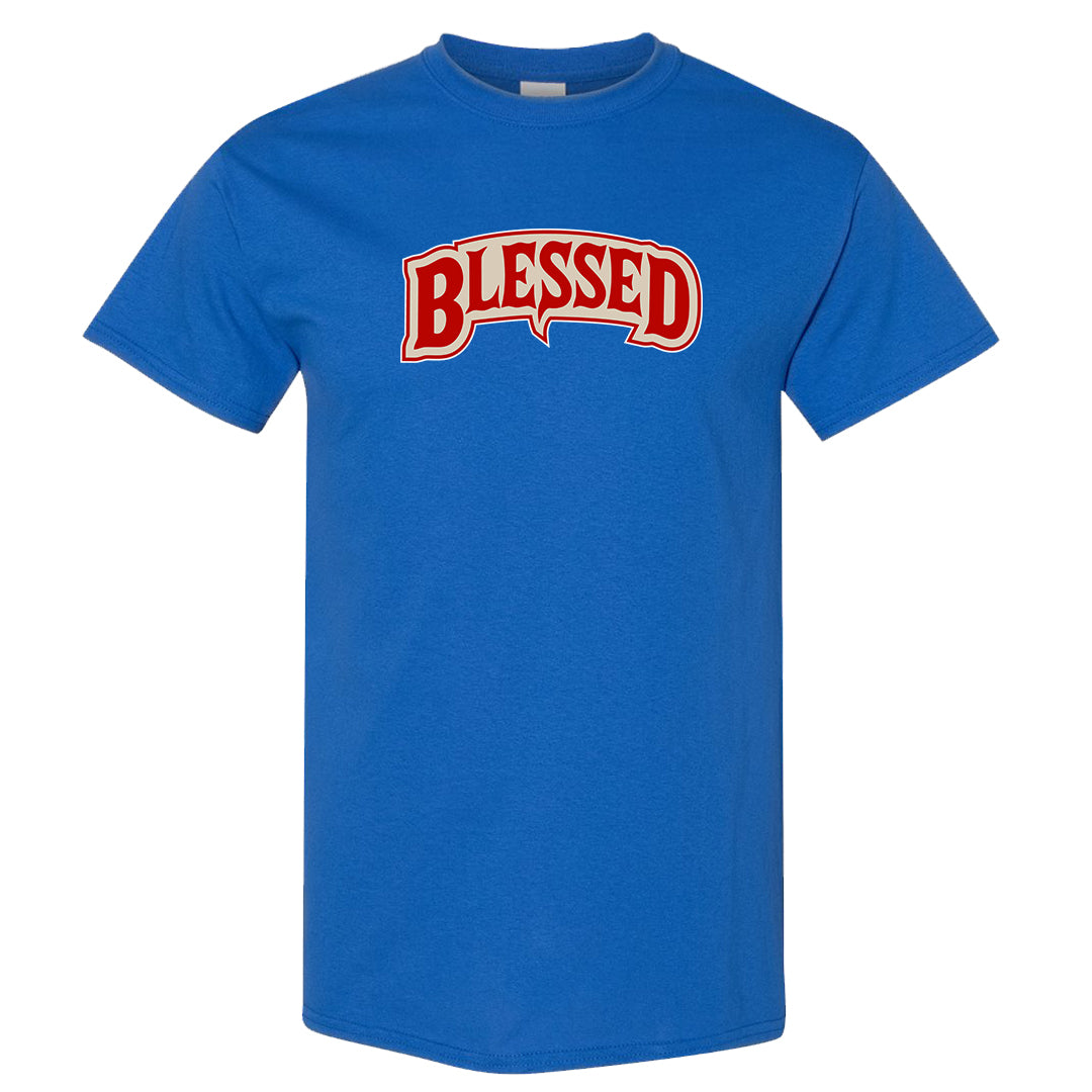 University Blue Summit White Low 1s T Shirt | Blessed Arch, Royal