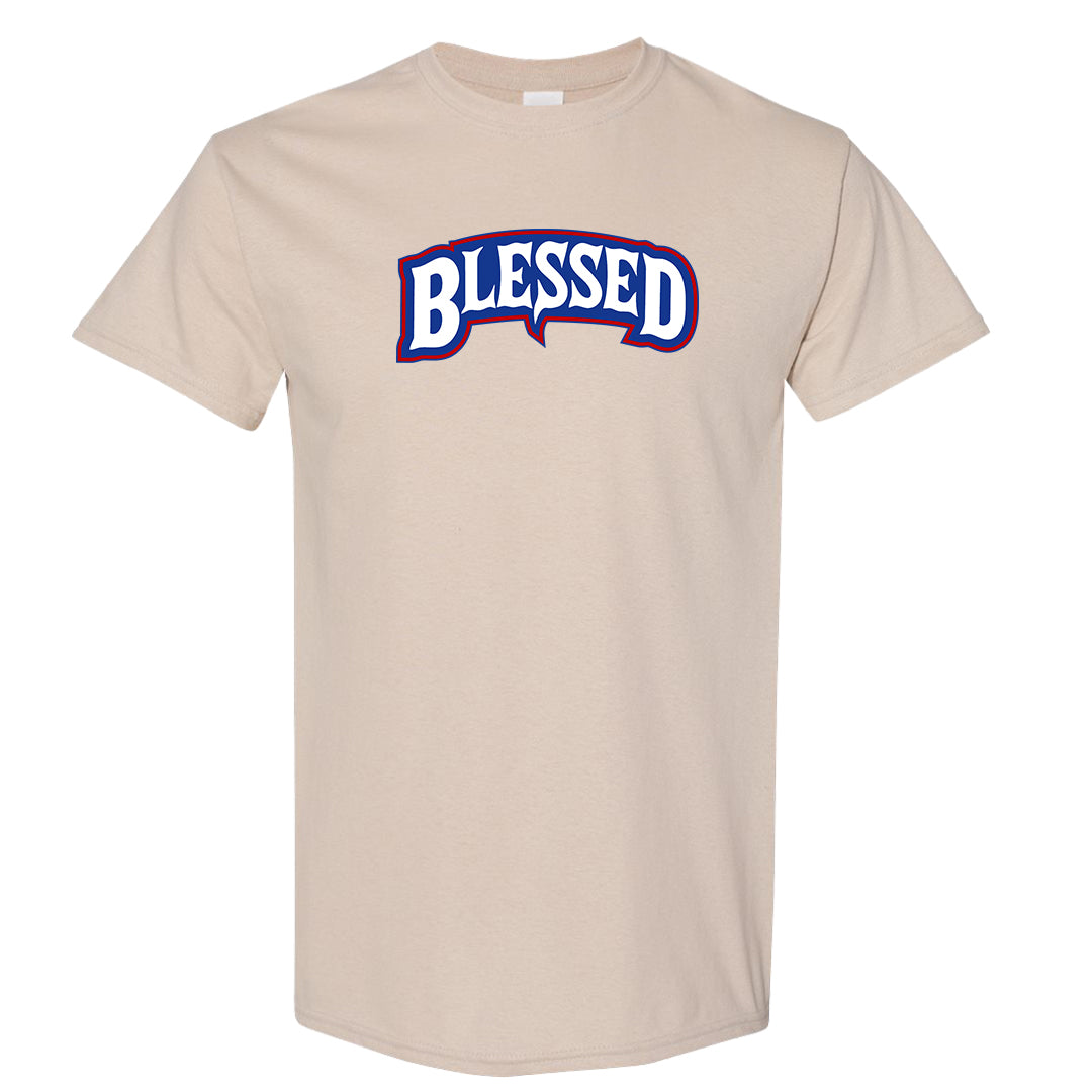 University Blue Summit White Low 1s T Shirt | Blessed Arch, Sand