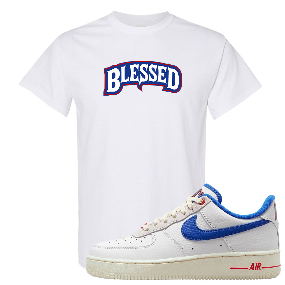 University Blue Summit White Low 1s T Shirt | Blessed Arch, White