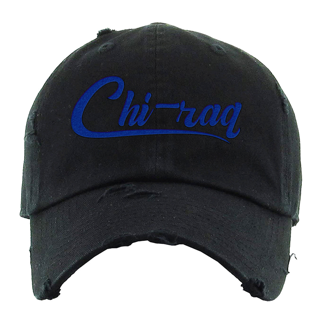 University Blue Summit White Low 1s Distressed Dad Hat | Chiraq, Black
