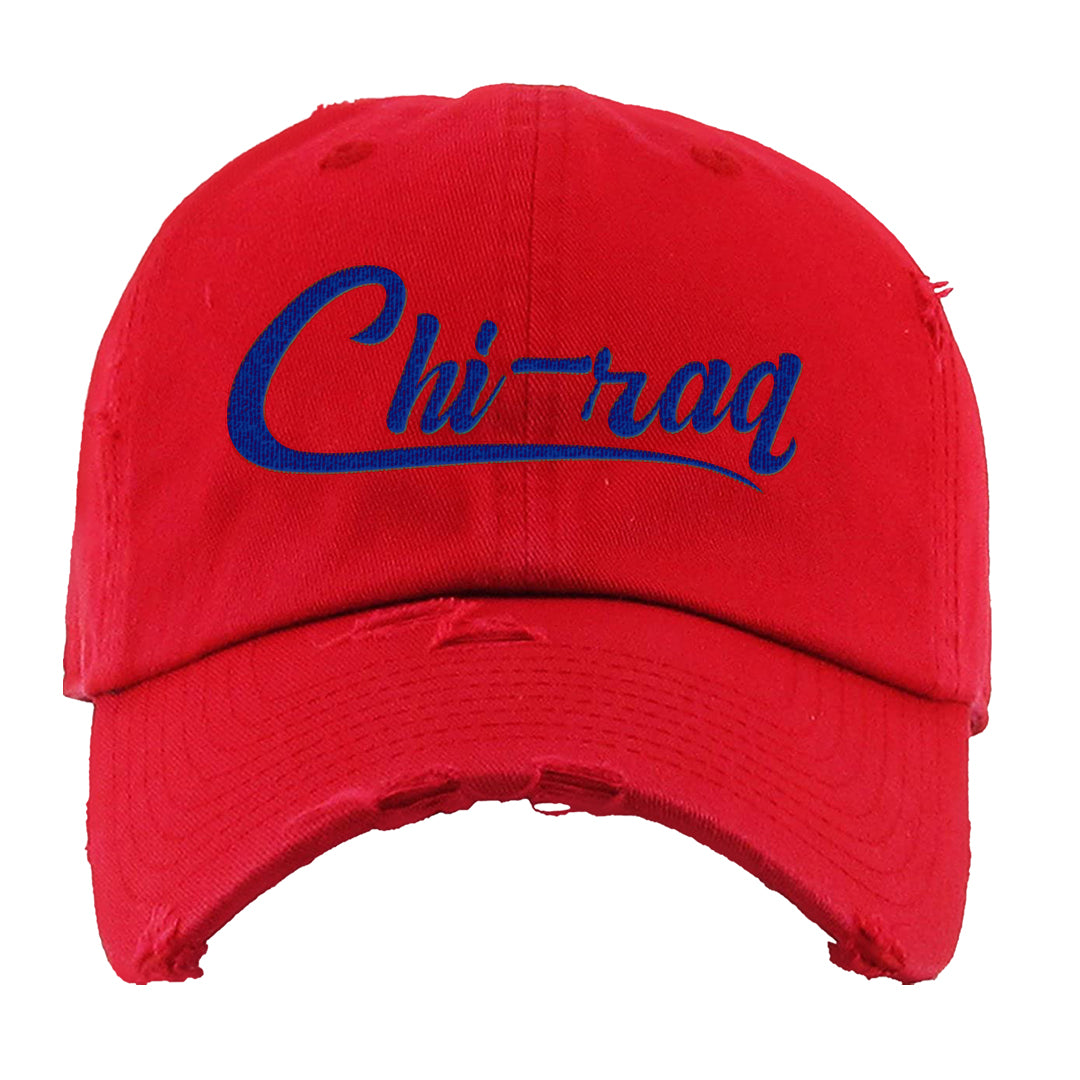 University Blue Summit White Low 1s Distressed Dad Hat | Chiraq, Red