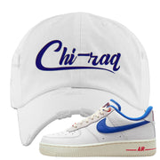 University Blue Summit White Low 1s Distressed Dad Hat | Chiraq, White