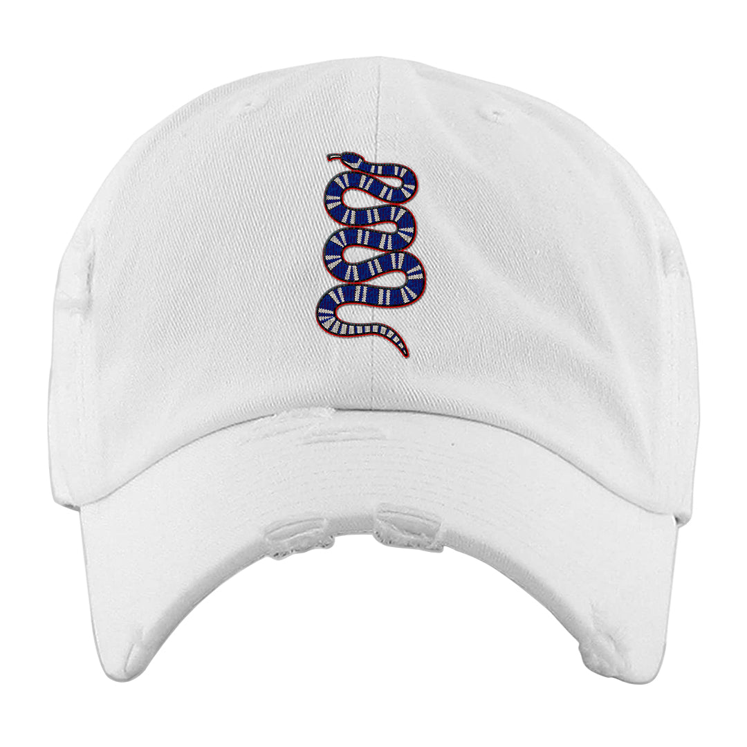 University Blue Summit White Low 1s Distressed Dad Hat | Coiled Snake, White