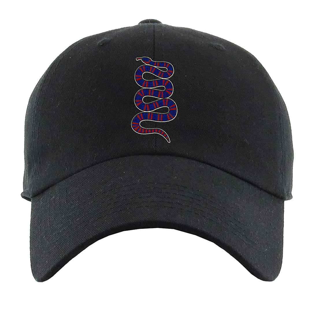 University Blue Summit White Low 1s Dad Hat | Coiled Snake, Black