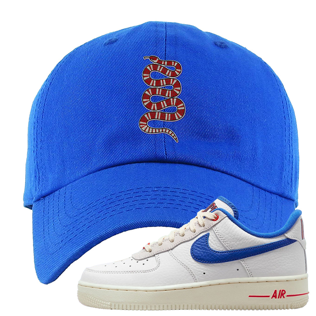University Blue Summit White Low 1s Dad Hat | Coiled Snake, Royal