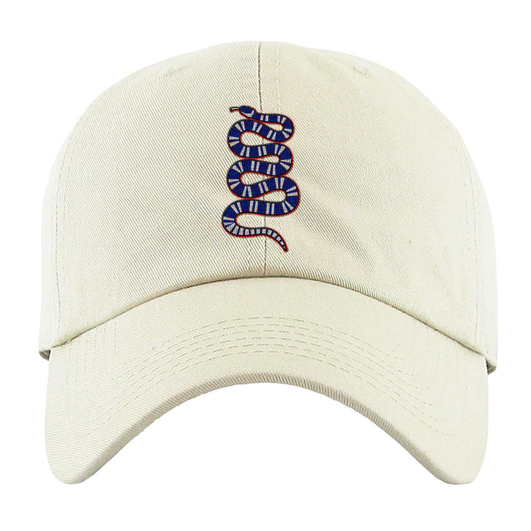 University Blue Summit White Low 1s Dad Hat | Coiled Snake, White