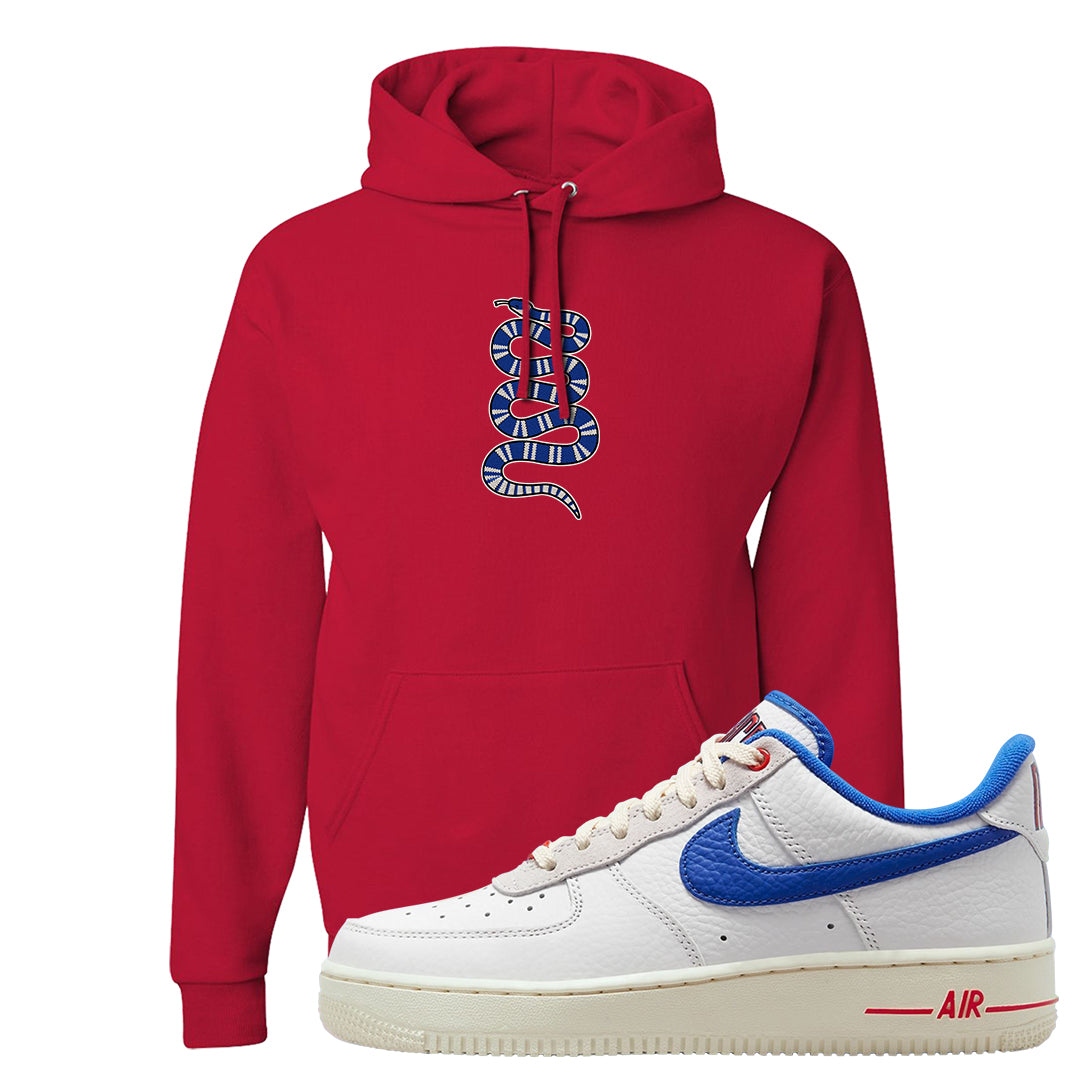 University Blue Summit White Low 1s Hoodie | Coiled Snake, Red