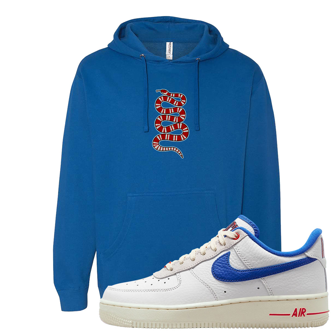 University Blue Summit White Low 1s Hoodie | Coiled Snake, Royal