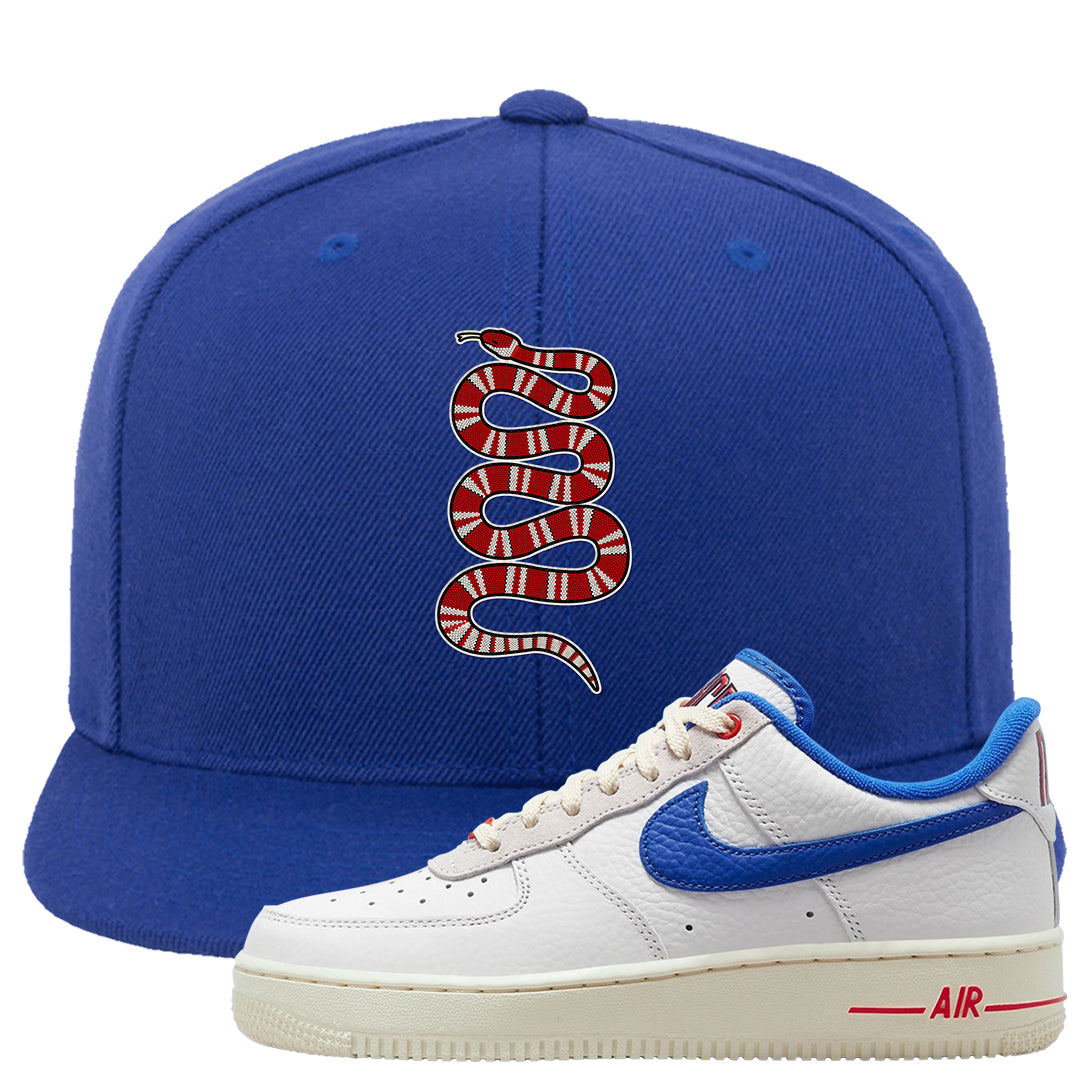 University Blue Summit White Low 1s Snapback Hat | Coiled Snake, Royal