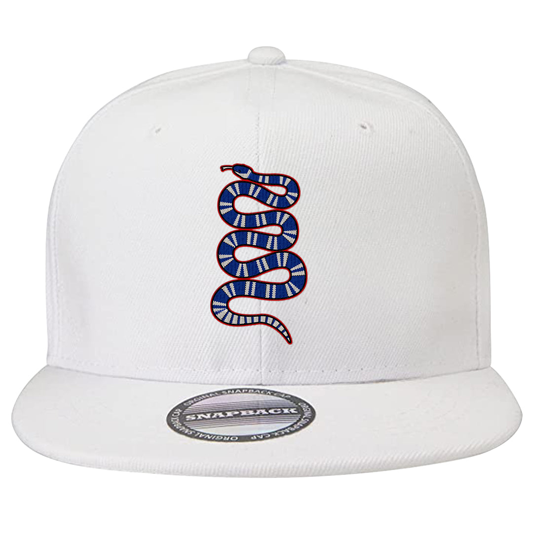 University Blue Summit White Low 1s Snapback Hat | Coiled Snake, White