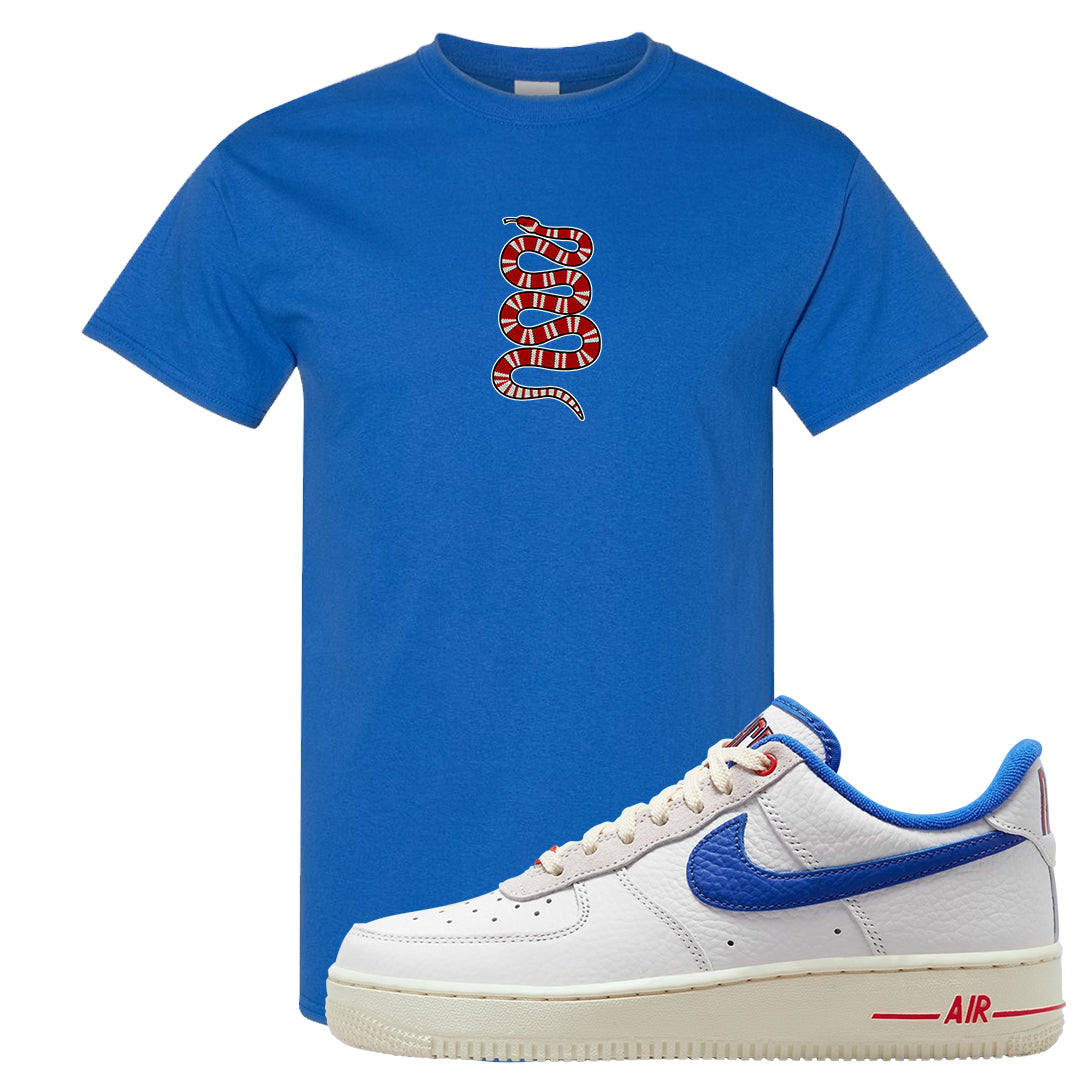 University Blue Summit White Low 1s T Shirt | Coiled Snake, Royal
