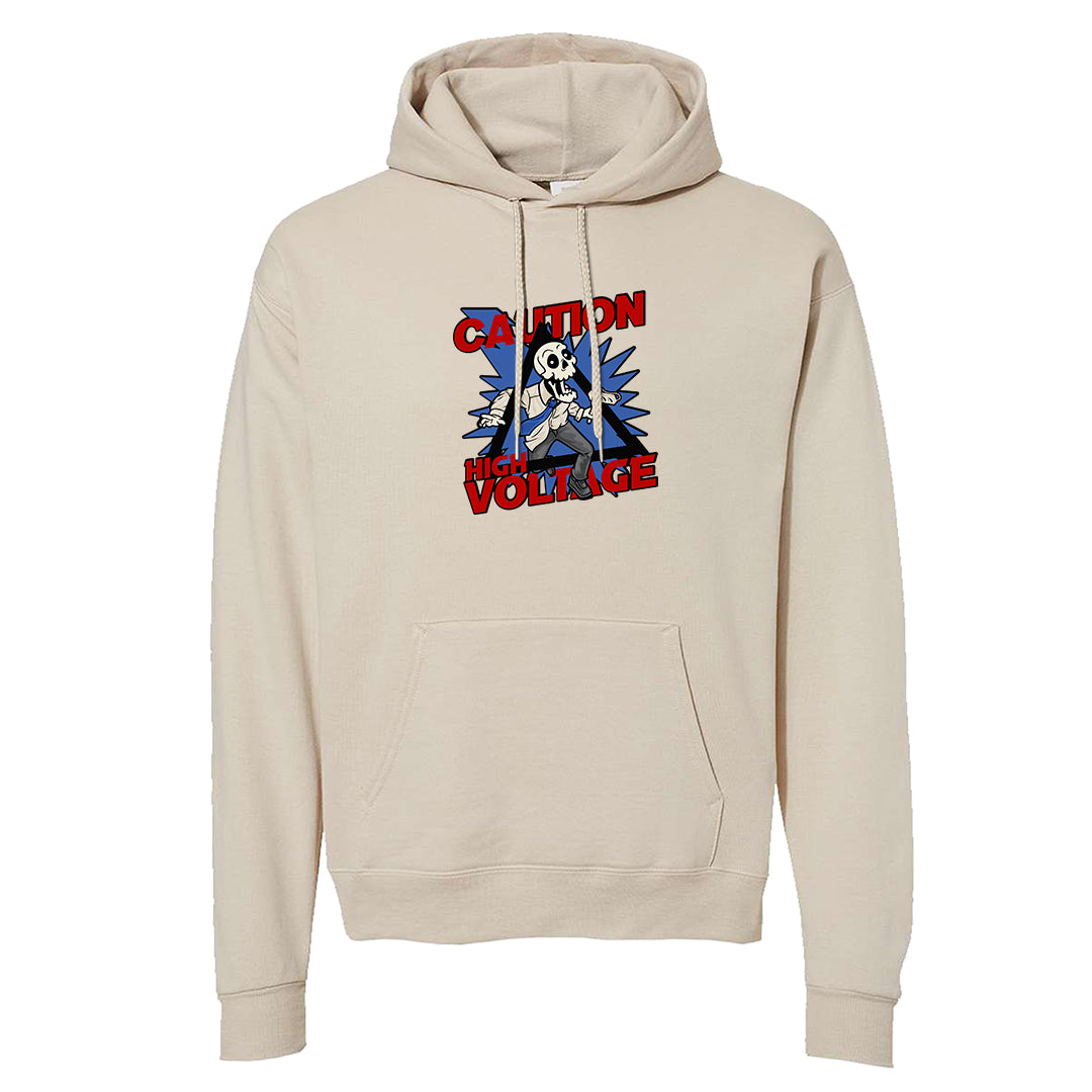 University Blue Summit White Low 1s Hoodie | Caution High Voltage, Sand