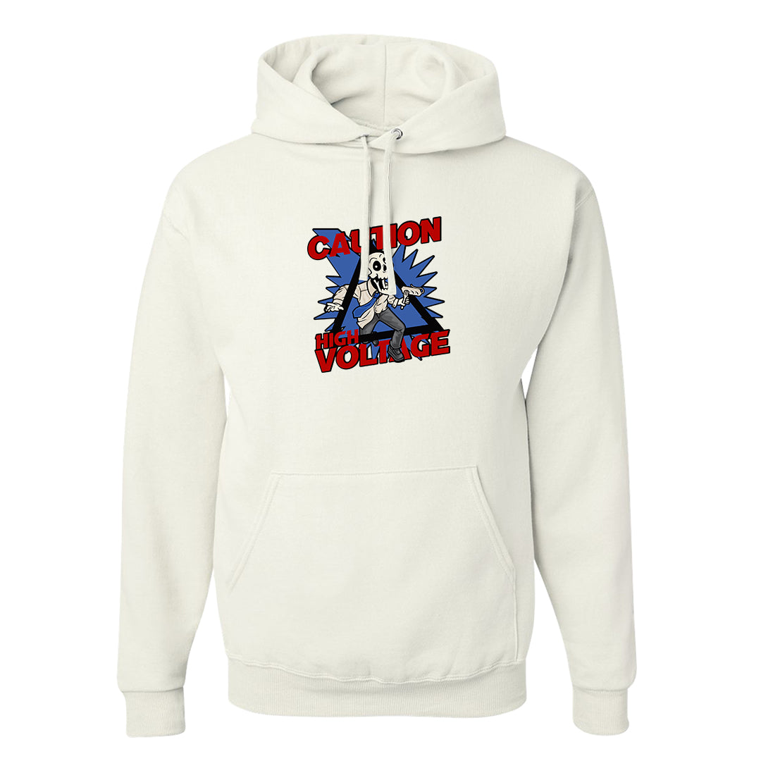 University Blue Summit White Low 1s Hoodie | Caution High Voltage, White