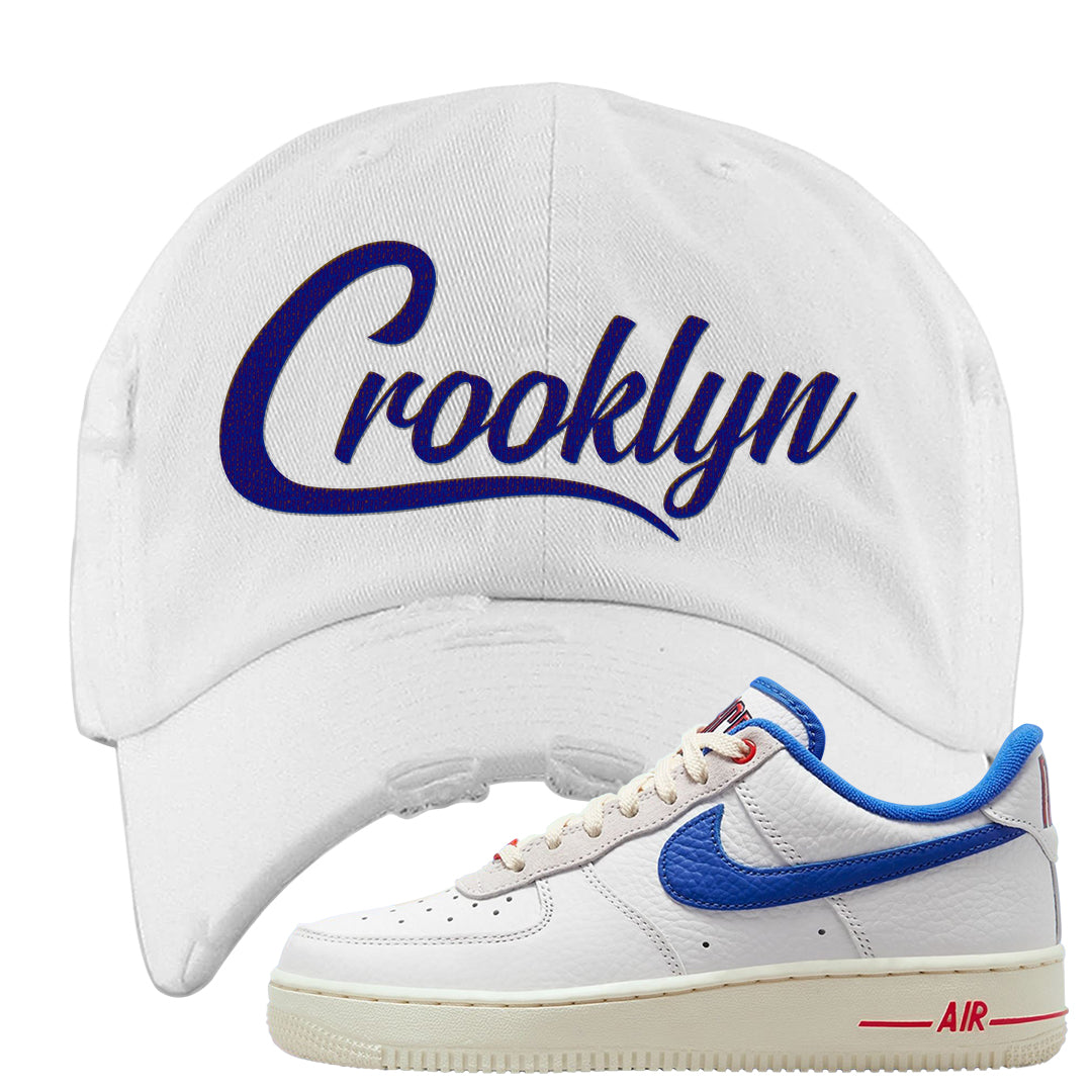 University Blue Summit White Low 1s Distressed Dad Hat | Crooklyn, White