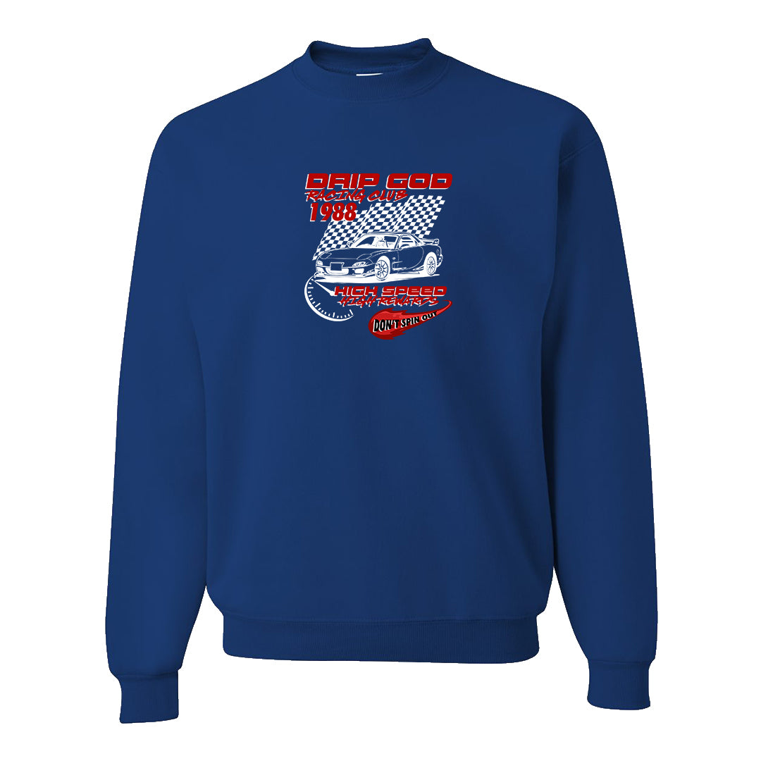University Blue Summit White Low 1s Crewneck Sweatshirt | Drip God Racing Club, Royal