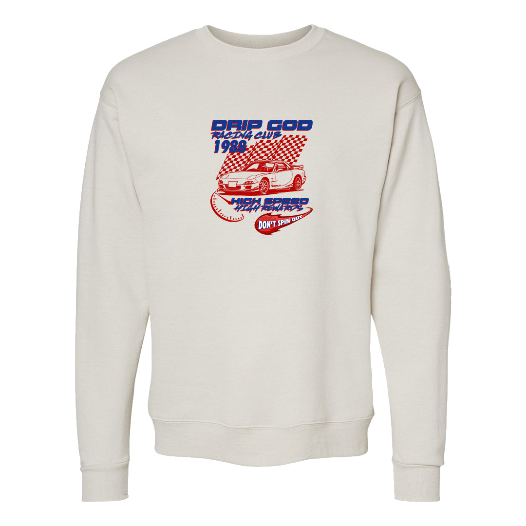 University Blue Summit White Low 1s Crewneck Sweatshirt | Drip God Racing Club, Sand