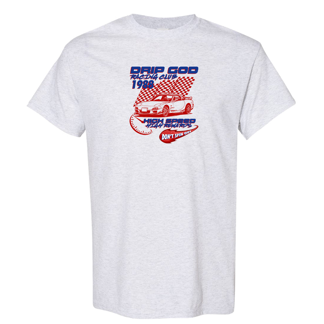 University Blue Summit White Low 1s T Shirt | Drip God Racing Club, Ash
