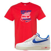 University Blue Summit White Low 1s T Shirt | Drip God Racing Club, Red