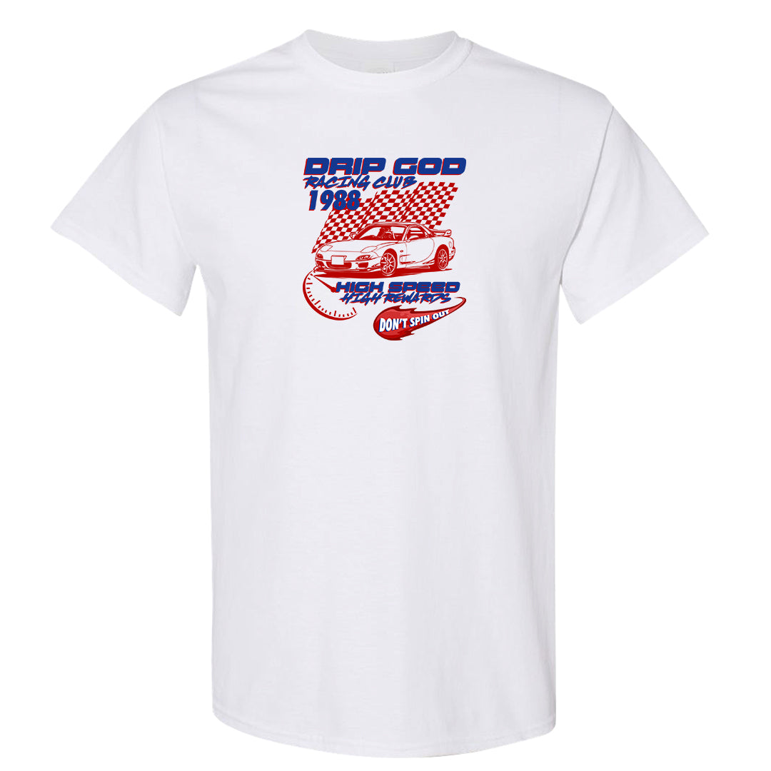 University Blue Summit White Low 1s T Shirt | Drip God Racing Club, White