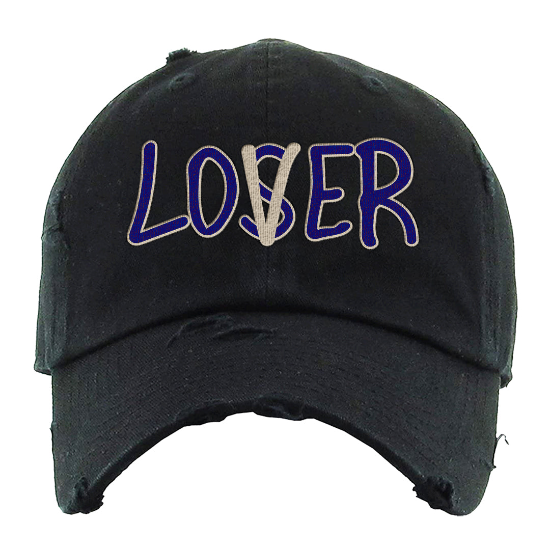 University Blue Summit White Low 1s Distressed Dad Hat | Lover, Black