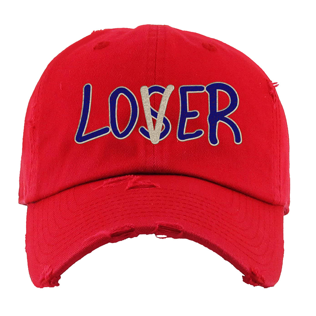 University Blue Summit White Low 1s Distressed Dad Hat | Lover, Red
