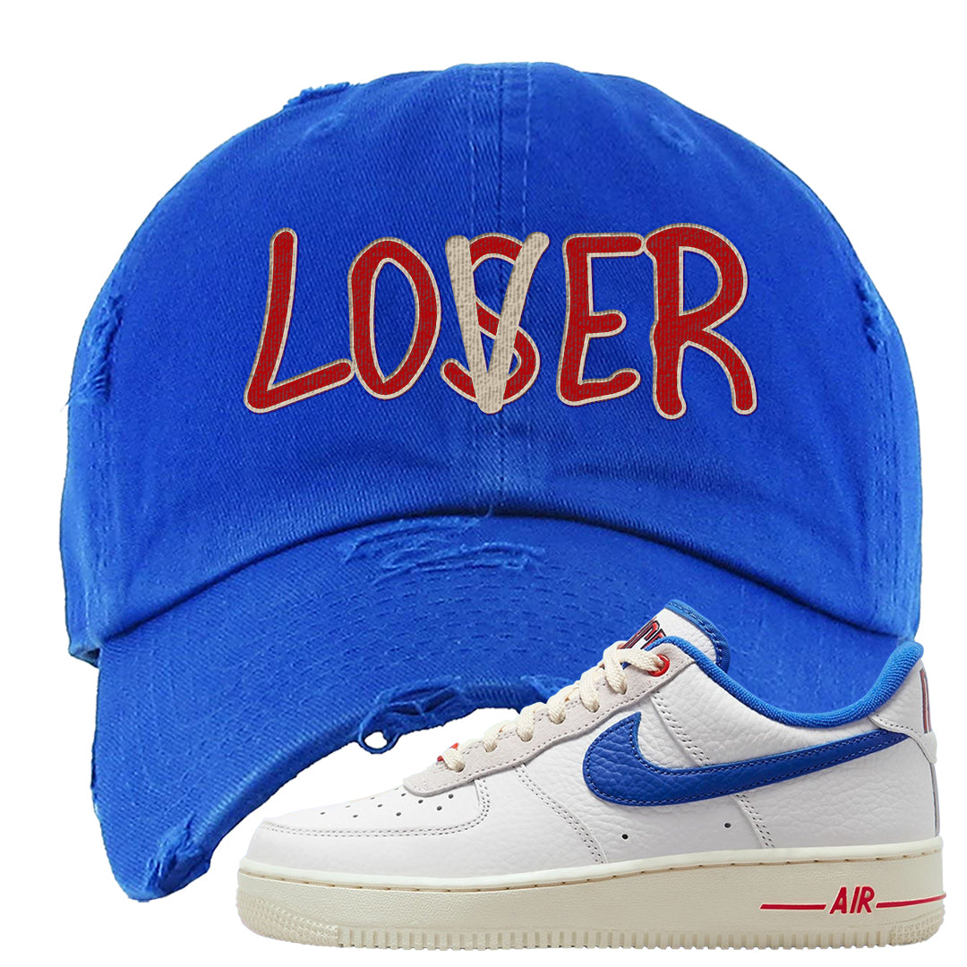 University Blue Summit White Low 1s Distressed Dad Hat | Lover, Royal