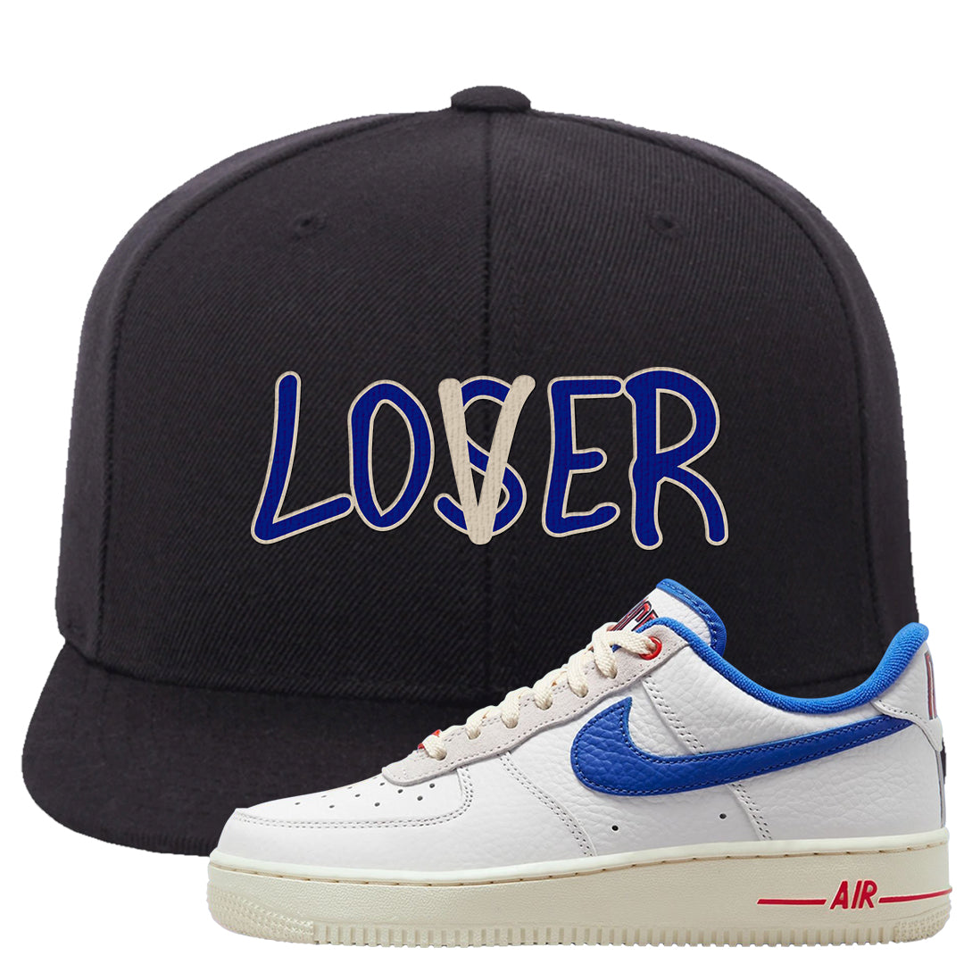University Blue Summit White Low 1s Snapback Hat | Lover, Black