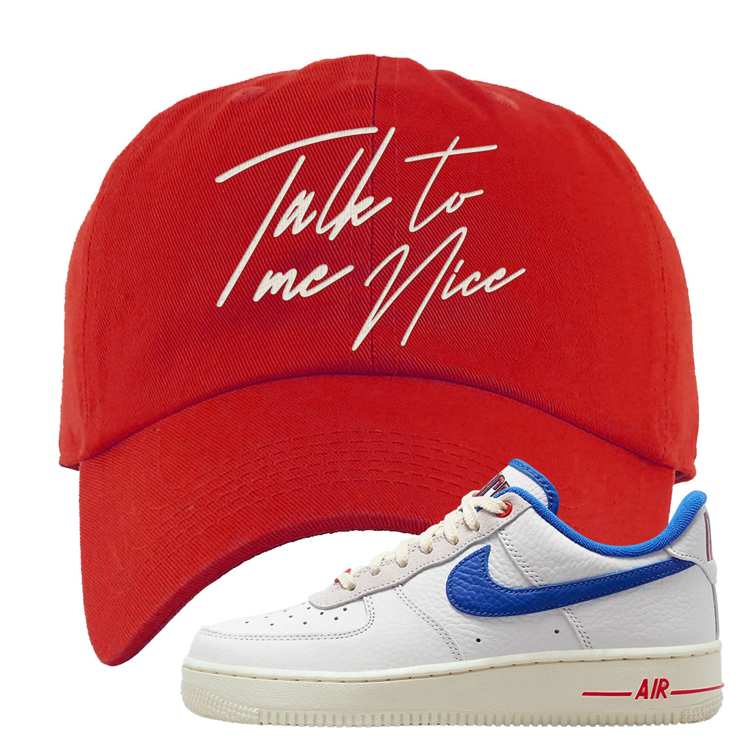 University Blue Summit White Low 1s Dad Hat | Talk To Me Nice, Red