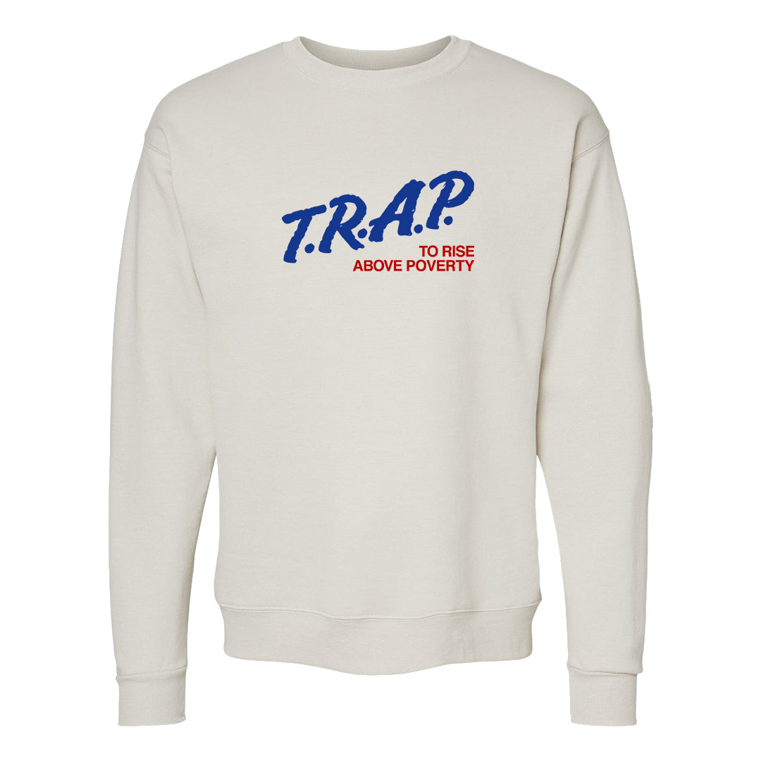 University Blue Summit White Low 1s Crewneck Sweatshirt | Trap To Rise Above Poverty, Sand