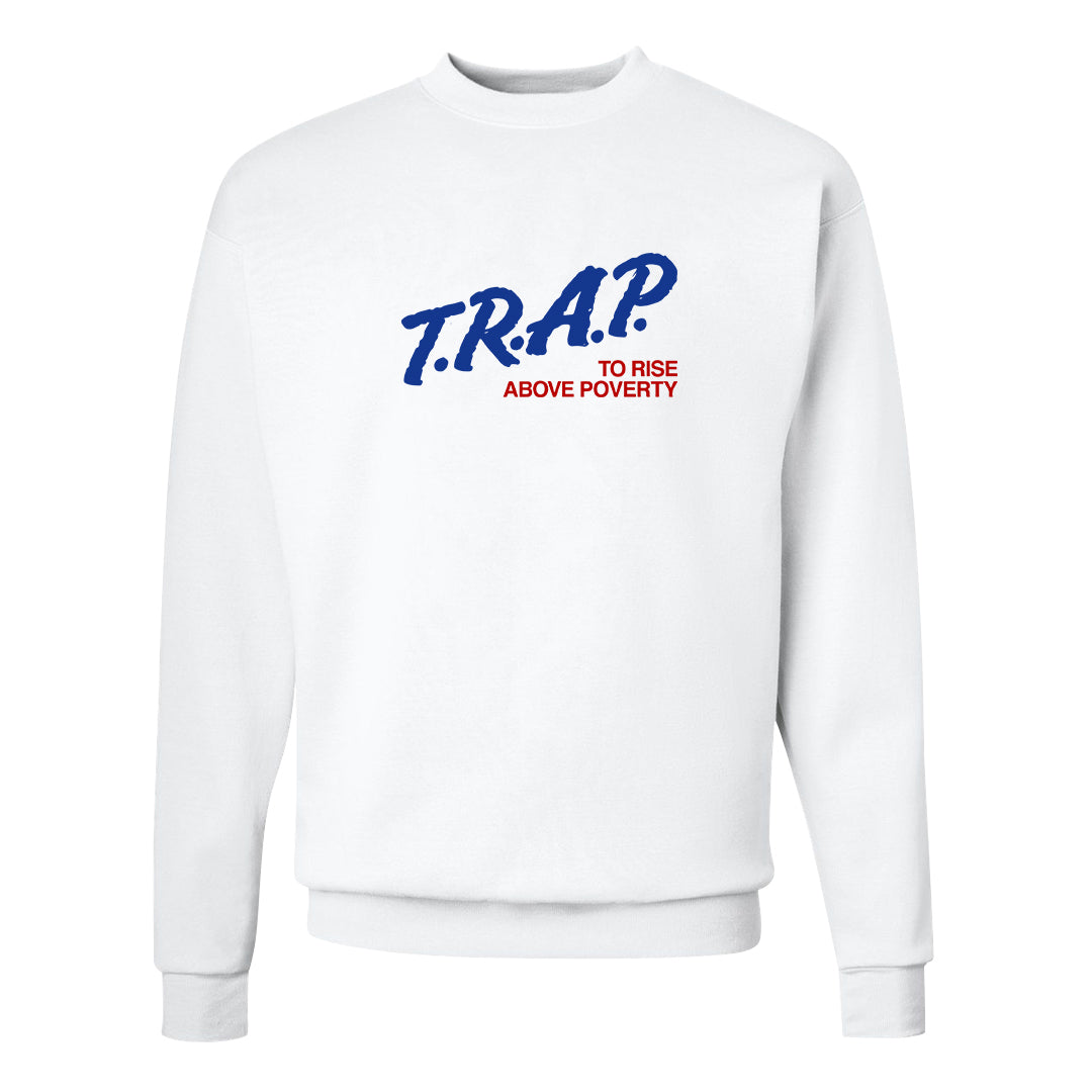 University Blue Summit White Low 1s Crewneck Sweatshirt | Trap To Rise Above Poverty, White