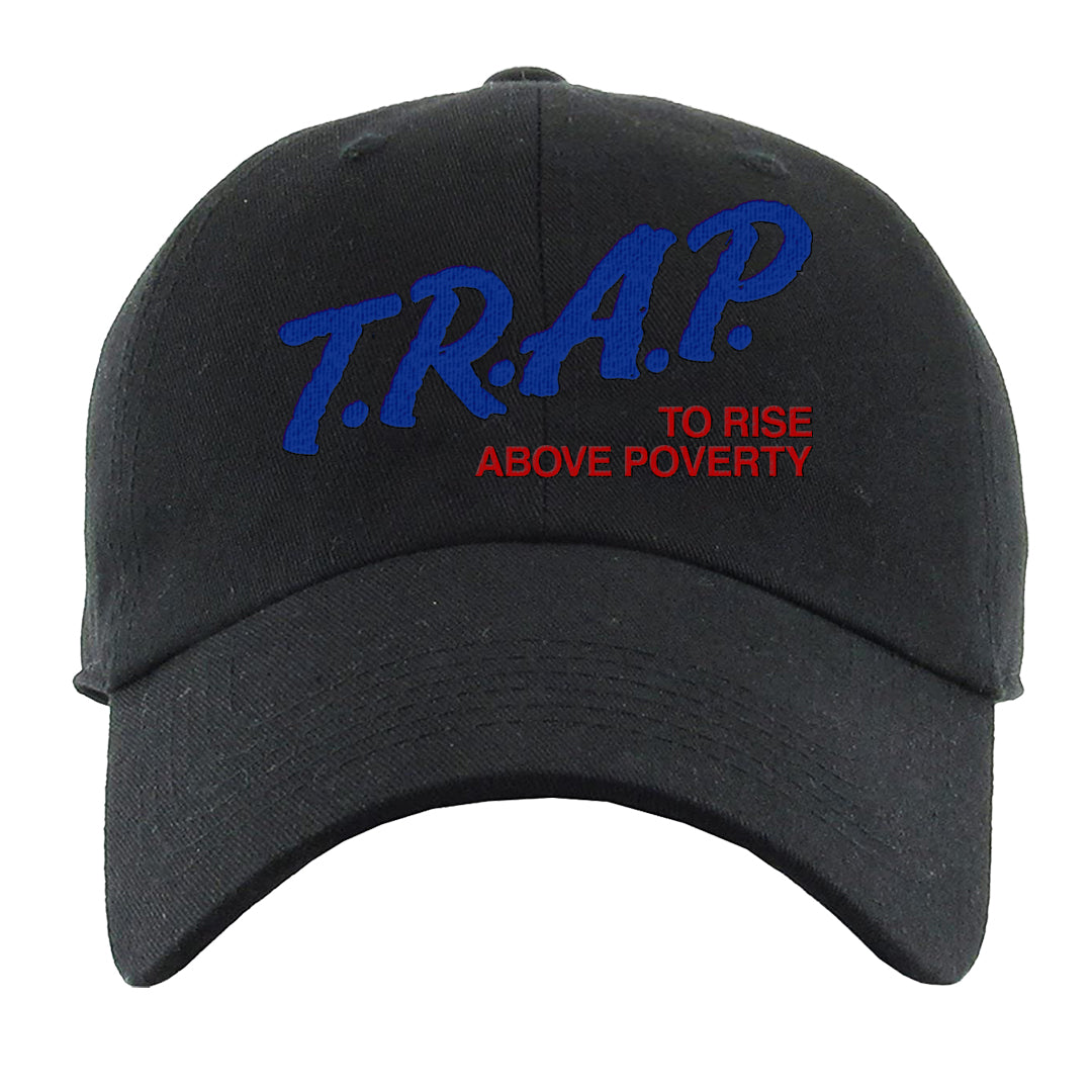 University Blue Summit White Low 1s Dad Hat | Trap To Rise Above Poverty, Black
