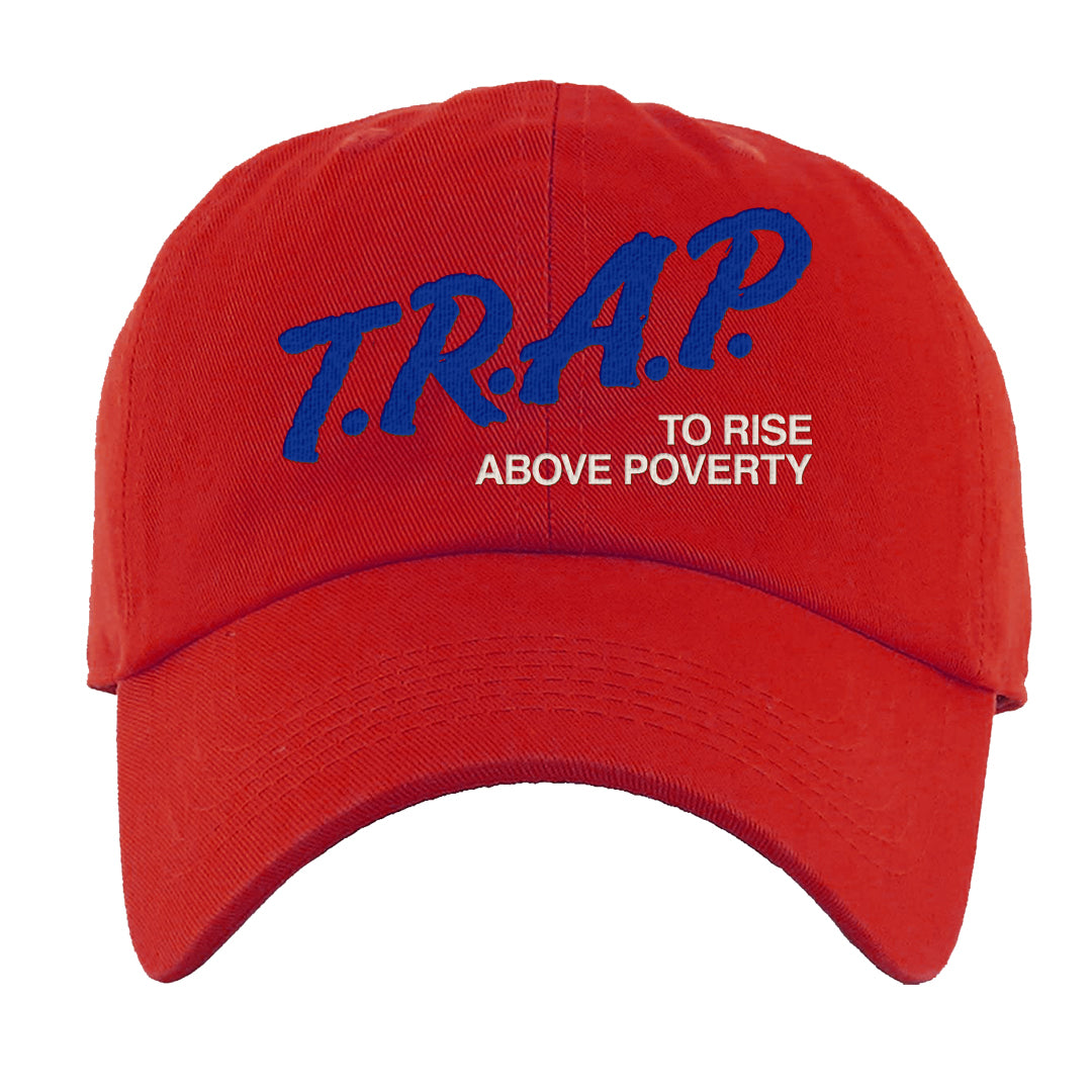 University Blue Summit White Low 1s Dad Hat | Trap To Rise Above Poverty, Red