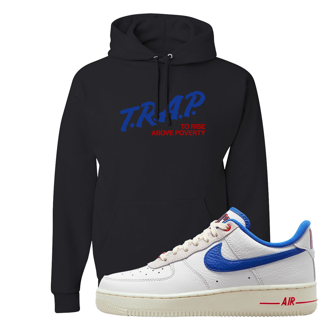 University Blue Summit White Low 1s Hoodie | Trap To Rise Above Poverty, Black