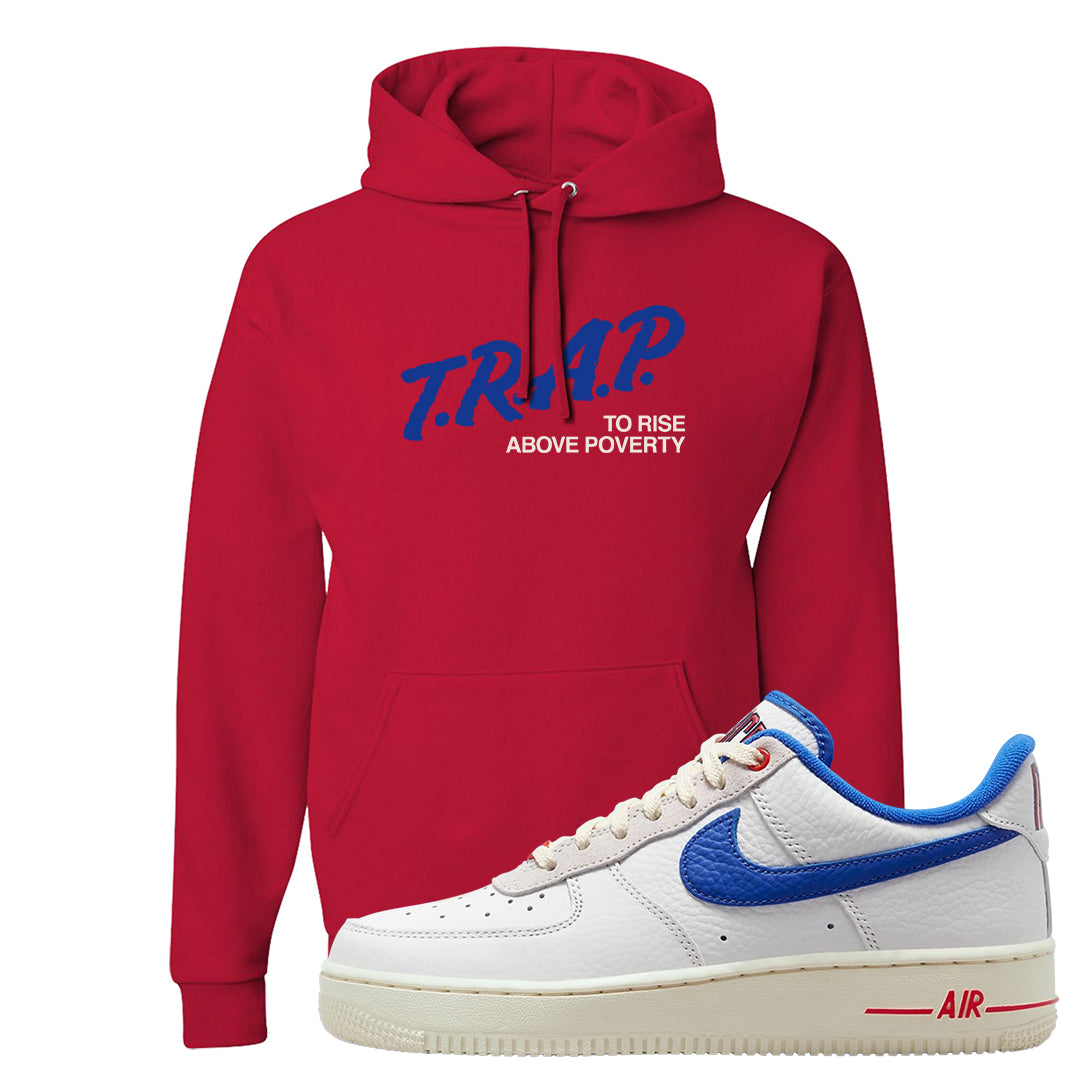 University Blue Summit White Low 1s Hoodie | Trap To Rise Above Poverty, Red