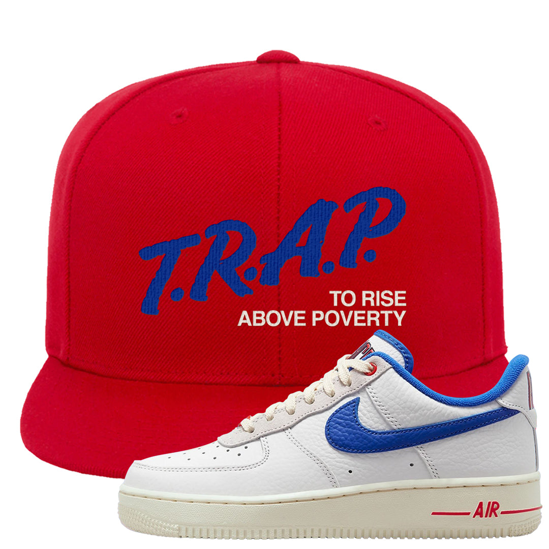 University Blue Summit White Low 1s Snapback Hat | Trap To Rise Above Poverty, Red