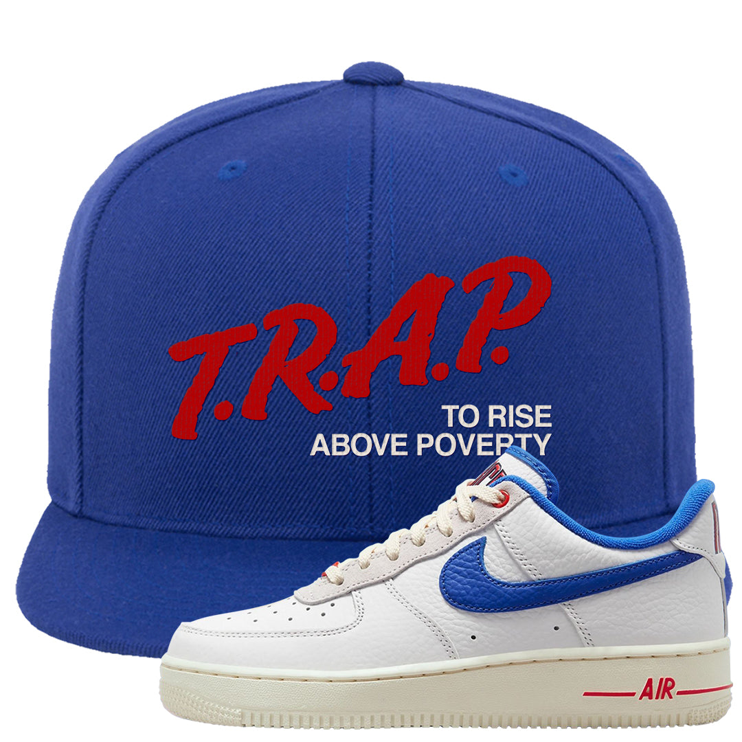 University Blue Summit White Low 1s Snapback Hat | Trap To Rise Above Poverty, Royal