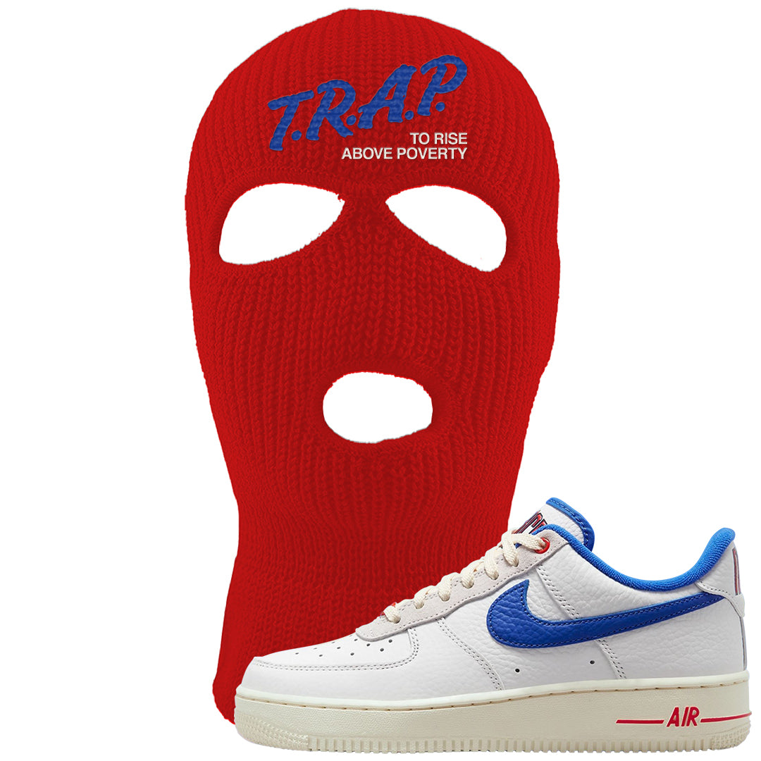 University Blue Summit White Low 1s Ski Mask | Trap To Rise Above Poverty, Red