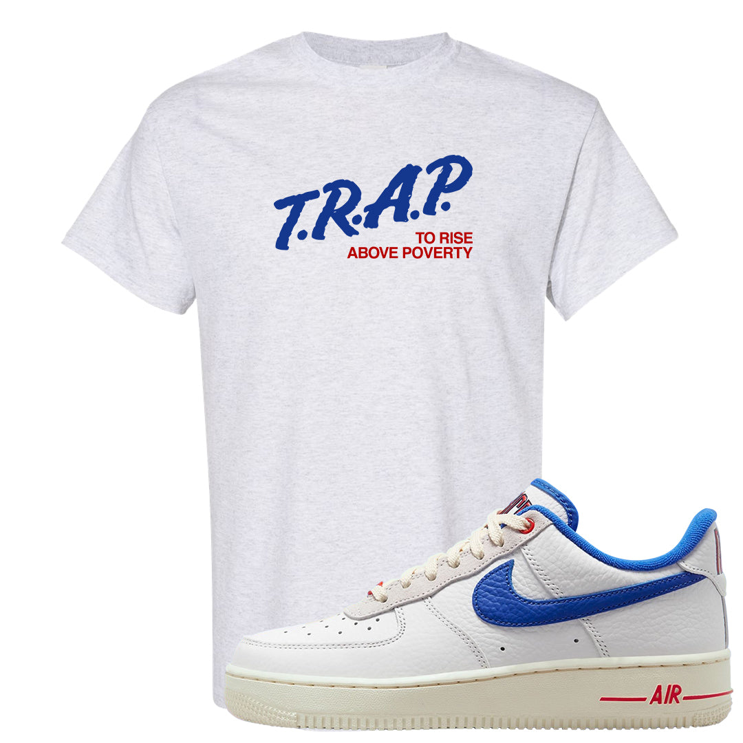 University Blue Summit White Low 1s T Shirt | Trap To Rise Above Poverty, Ash