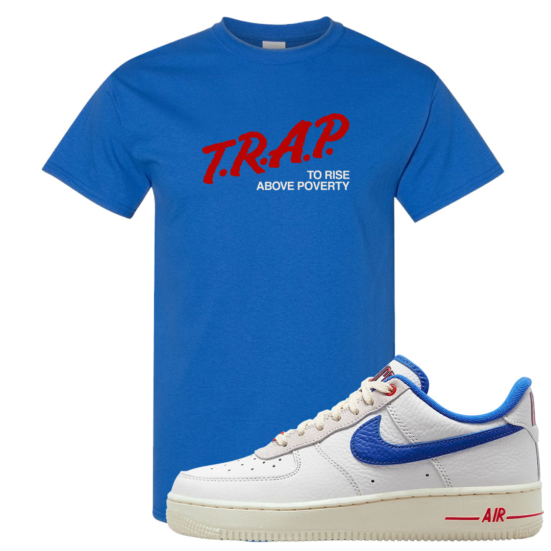 University Blue Summit White Low 1s T Shirt | Trap To Rise Above Poverty, Royal
