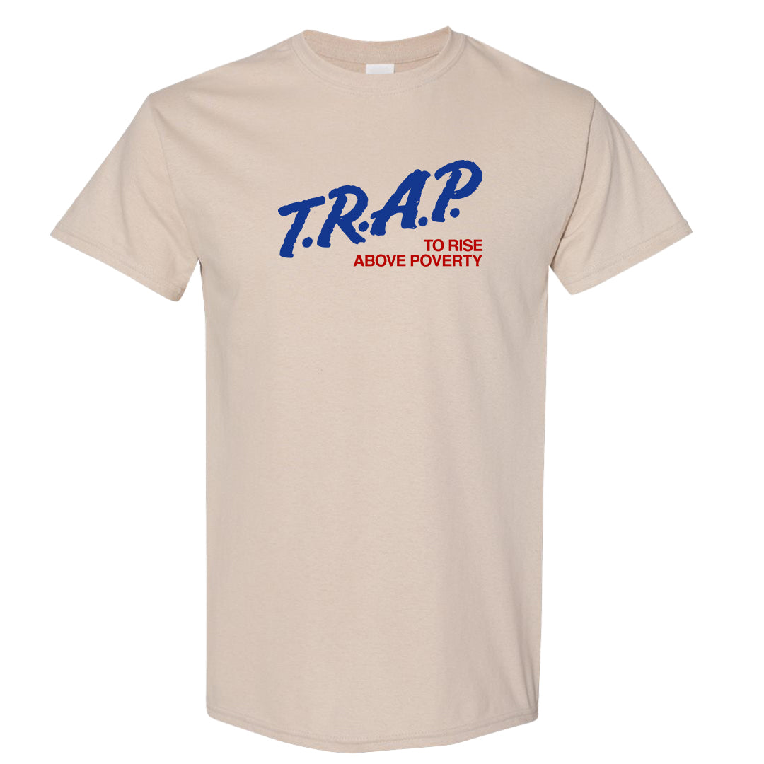 University Blue Summit White Low 1s T Shirt | Trap To Rise Above Poverty, Sand