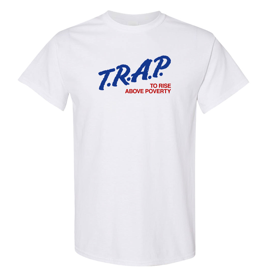 University Blue Summit White Low 1s T Shirt | Trap To Rise Above Poverty, White
