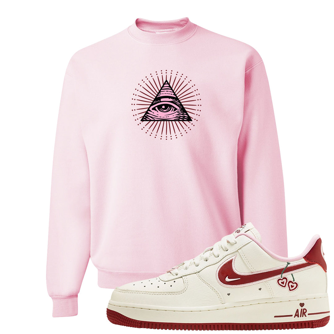 Valentine's Day 2023 Low AF 1s Crewneck Sweatshirt | All Seeing Eye, Light Pink