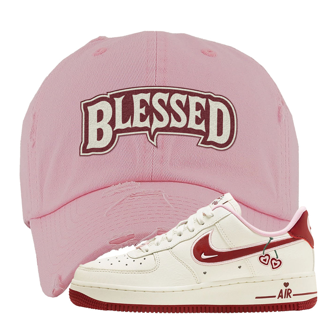 Valentine's Day 2023 Low AF 1s Distressed Dad Hat | Blessed Arch, Light Pink