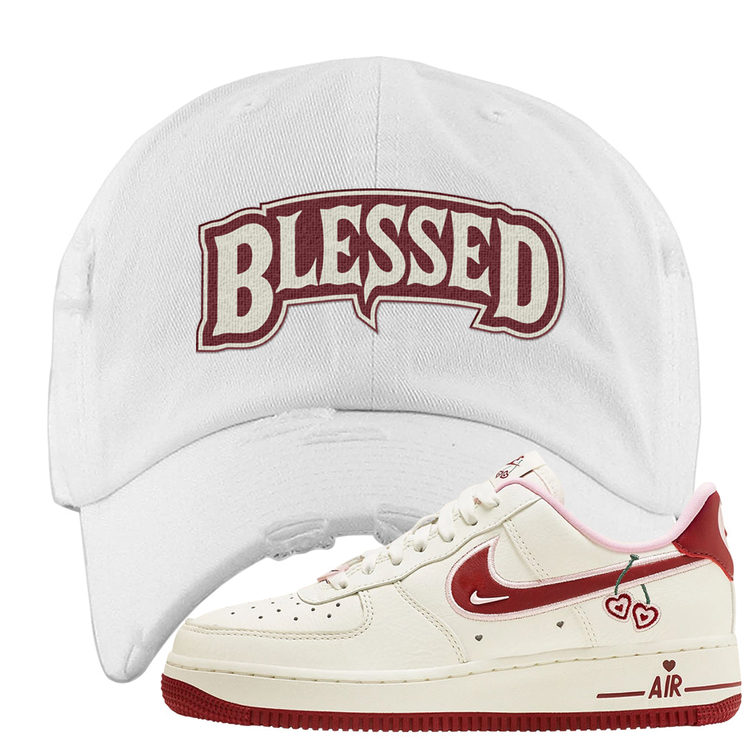 Valentine's Day 2023 Low AF 1s Distressed Dad Hat | Blessed Arch, White